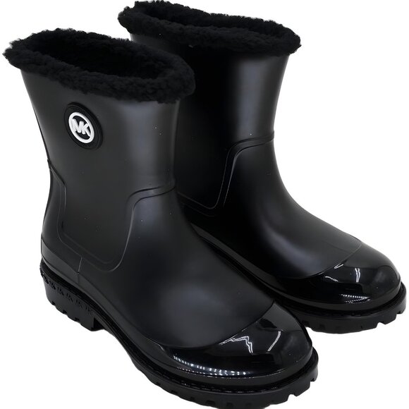 Michael Kors Montaigne Pull-On Rain Boots Black/White Glitter Women US 9 - Picture 4 of 6